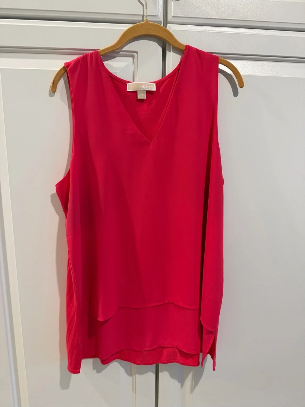 Michael Kors Hot Pink Layered V-Neck Sleeveless Shell Top